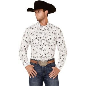 Dale Brisby Men's White All-Over Rider Print Long Sleeve Snap Western Shirt‎